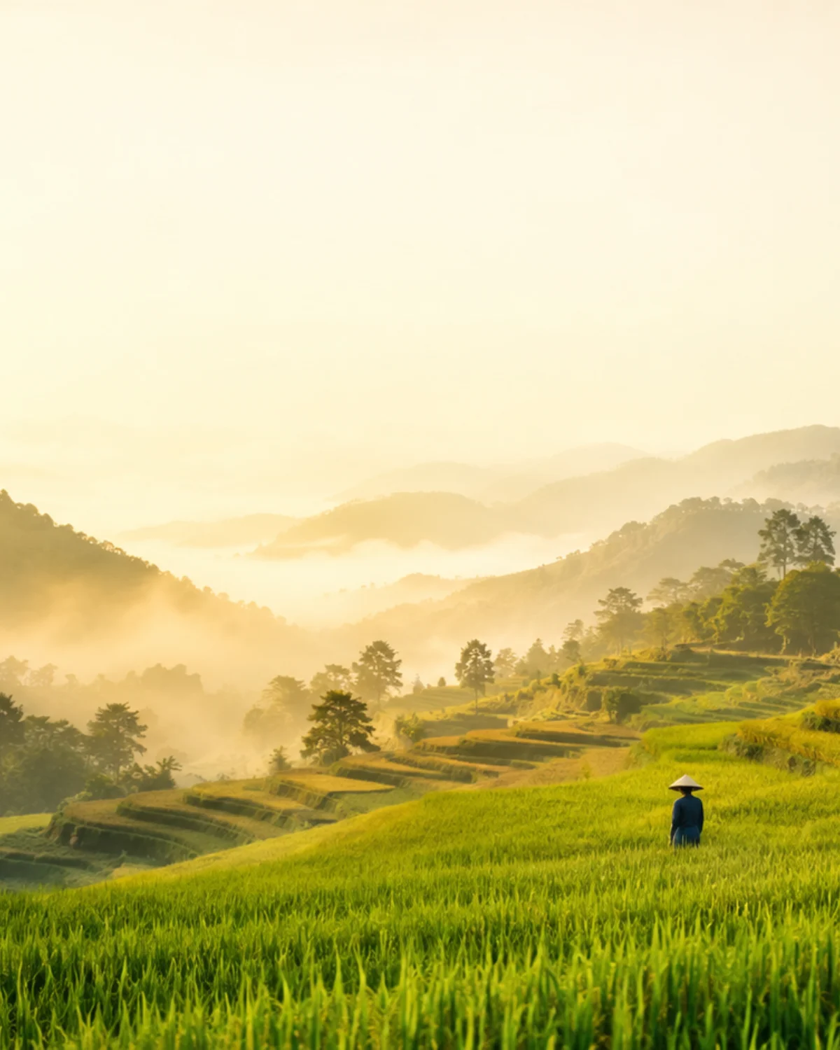 Vietnam: risaie a terrazza nella foschia