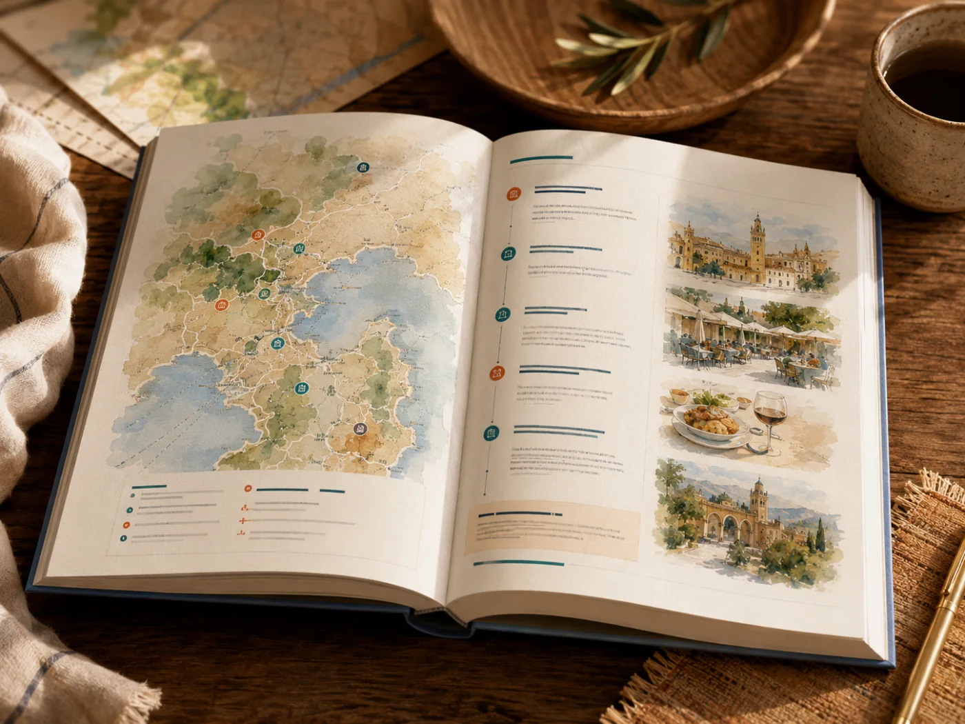 La guida di viaggio aperta sul tavolo