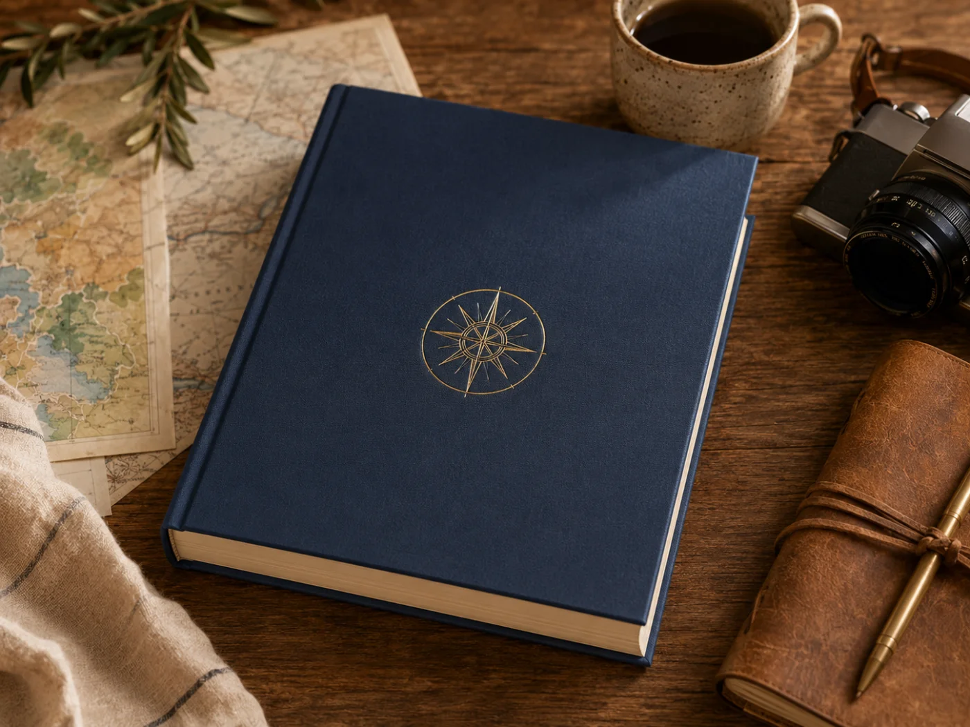 Il libro fotografico stampato con copertina navy e bussola oro